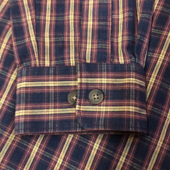 CE Schmidt Workwear Shirt Mens 2XLT Tall Used Navy Brown Tan Plaid - Picture 13 of 14